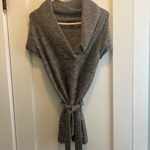 Elegant Gray Cowl Neck Sweater with Belt